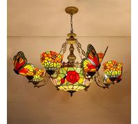 QHQQXN Contemporary Luxury Butterfly Chandelier LED American Creativity Living Room Restaurant Bedroom Villa Hotel Cafe Bar KTV Club Color Glass Pendant Light (E 8 Lights) LWX