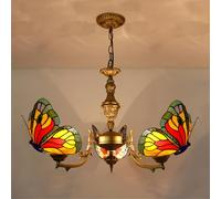 QHQQXN Contemporary Luxury Butterfly Chandelier LED American Creativity Living Room Restaurant Bedroom Villa Hotel Cafe Bar KTV Club Color Glass Pendant Light (E 8 Lights) LWX