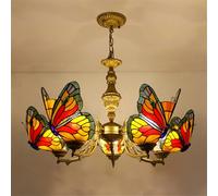 QHQQXN Contemporary Luxury Butterfly Chandelier LED American Creativity Living Room Restaurant Bedroom Villa Hotel Cafe Bar KTV Club Color Glass Pendant Light (E 8 Lights) LWX