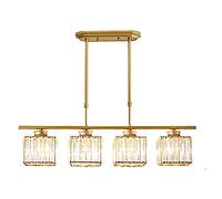 QHQQXN Crystal 4 Lights Luxury Head Pendant Light E27 LED Rectangle Ceiling Light, Modern Golden Square Crystal Chandelier Rustic Hanging Lamp Living Room Bedroom Dining Room Lighting Fixture