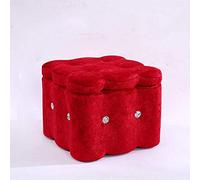 QHQQXN European Wooden Ottoman Pouffe Footstool with Storage Square Foot Stool for Living Room Bedroom Study Small Bench High 11.41In Red Color