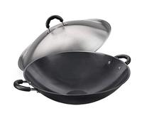 QHQQXN Factory Heavy Steel Wok Hand Hammered Carbon Steel House Cast Iron Binaural Wok Traditional Round Bottom-40cm(40cm)