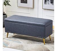 QHQQXN Faux Leather Storage Ottoman Foot Stool Bench Blue Gray 80x40x45cm Multifunction Furniture for Decoration and Comfort