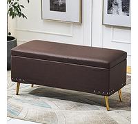 QHQQXN Faux Leather Storage Ottoman Foot Stool with Soft Seating and Multifunctional Benches Luxurious Dark Brown Rectangle Decoration Furniture (24x16x18inch)