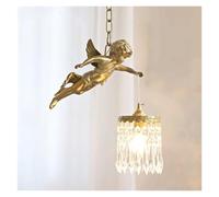 QHQQXN French Palace Style Copper Angel Small Chandelier Crystal Pendant Lighting Corridor Porch Balcony Bedside Hanging Lamp