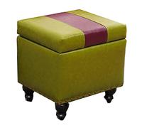 QHQQXN Green Small Rectangle with Storage - Leather Foot Stool & Wood Legs Versatile Footrest & Step Stool for Couch Office Living Room