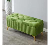 QHQQXN Green Velvet Upholstered Storage Foot Stool Bench for Living Room and End of Bed 31x15x18inch