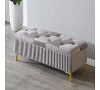QHQQXN Grey Velvet Upholstered Storage Foot Stool Bench for Living Room 80x39x45cm
