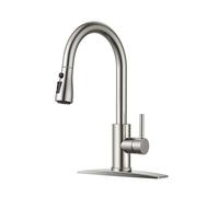 QHQQXN Grifo de Cocina con rociador desplegable, níquel Cepillado, Barra de Arco Alto de una Sola manija, Grifo Tradicional de Acero Inoxidable de 3 Modos para Fregadero de Cocina, Granja, RV,