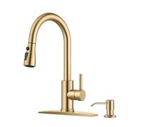 QHQQXN Grifo de Cocina Dorado con dispensador de jabón y rociador desplegable, Barra de Arco Alto con una Sola manija, Grifo clásico de Acero Inoxidable de 3 Modos para Fregadero de Cocina, Granja,
