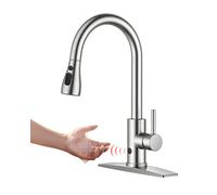 QHQQXN Grifo de Cocina sin Contacto con rociador desplegable, níquel Cepillado, Manos Libres, Sensor de Movimiento Inteligente, Grifo de Fregadero de una Sola manija, contemporáneo, Adecuado para