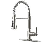 QHQQXN Grifo de Cocina Vintage con rociador extraíble de Acero Inoxidable de níquel Cepillado, Grifo de Fregadero Antiguo de una Sola manija de Arco Alto, 1 o 3 Orificios para llenado de ollas, Barra