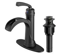 QHQQXN Grifo de Lavabo de baño Negro con una Sola manija y un Orificio, Grifo de baño en Cascada Antiguo con desagüe emergente de Metal y Placa de Cubierta para Lavabo, tocador, Granja, RV