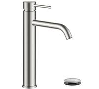 QHQQXN Grifo para Fregadero de baño de níquel Cepillado, 1 Orificio, Grifo de baño Alto, manija única, un Orificio con Drenaje emergente y líneas de Suministro, Lavabo, Lavabo, Lavabo, Uso