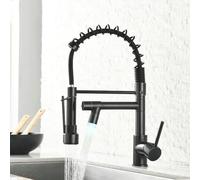 QHQQXN Grifo para fregadero de cocina para bar, granja comercial, grifos de cocina LED, grifos mezcladores de cocina negros extraíbles de latón estilo primavera, grifo giratorio para fregadero de agua