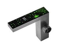 QHQQXN Grifo para Lavabo de baño con un Solo Orificio, Grifo de baño Gris Pistola con Pantalla de Temperatura, Grifo para Lavabo con luz LED de Cielo Estrellado, Grifo Mezclador, Grifo para Lavabo de