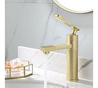 QHQQXN Grifo para Lavabo de baño de latón, grifos de Oro Cepillado de una Sola manija con Cuerpo Alto/Corto, Grifo de tocador de Agua fría y Caliente, grifos de baño mezcladores giratorios de un Solo