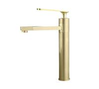 QHQQXN Grifo para Lavabo de baño de latón, grifos de Oro Cepillado de una Sola manija con Cuerpo Alto/Corto, Grifo de tocador de Agua fría y Caliente, grifos de baño mezcladores giratorios de un Solo