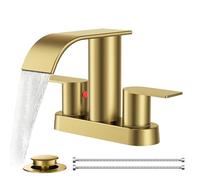 QHQQXN Grifo para Lavabo de baño de Oro Cepillado, grifos de baño centrales de 4 Pulgadas con desagüe emergente de Metal y Manguera CUPC para Lavabo, tocador, RV, Lavabo, Fregadero de 2 o 3 Orificios