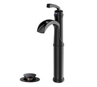 QHQQXN Grifos de baño Negros, Grifo Alto de Cascada para baño, Grifo Monomando con un Orificio para Montaje en Cubierta, Grifo para Fregadero, baño con desagüe emergente de Metal y líneas de