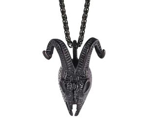 QHQQXN HHRLCH Collar de Calavera para Hombre, Colgante de Cabeza de Calavera de Cabra de Plata de Ley 925, Collar con Colgante de Esqueleto de Calavera de Hip Hop, Collar Memento Mori, Medallón Pirata