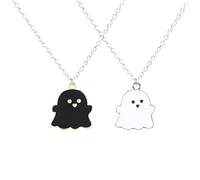 QHQQXN HHRLCH Collar de Fantasma de Plata de Ley 925 para Mujeres y Hombres, Mejor Amigo, Lindo Dibujo Animado, espíritu del Diablo, Amistad, Pareja, Colgante, Collar de Cinta de Fantasma, Collar de