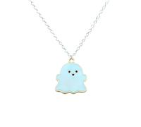 QHQQXN HHRLCH Collar de Fantasma de Plata de Ley 925 para Mujeres y Hombres, Mejor Amigo, Lindo Dibujo Animado, espíritu del Diablo, Amistad, Pareja, Colgante, Collar de Cinta de Fantasma, Collar de