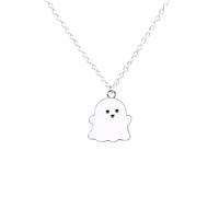 QHQQXN HHRLCH Collar de Fantasma de Plata de Ley 925 para Mujeres y Hombres, Mejor Amigo, Lindo Dibujo Animado, espíritu del Diablo, Amistad, Pareja, Colgante, Collar de Cinta de Fantasma, Collar de