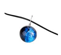 QHQQXN HHRLCH Collar de Planeta de Plata de Ley 925 para Mujeres y Hombres, Collar de Galaxia del Universo Espacial, Colgante de Bola de Cristal con Estrellas, Collar de Cadena de Cuero con patrón de