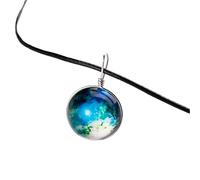 QHQQXN HHRLCH Collar de Planeta de Plata de Ley 925 para Mujeres y Hombres, Collar de Galaxia del Universo Espacial, Colgante de Bola de Cristal con Estrellas, Collar de Cadena de Cuero con patrón de