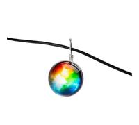 QHQQXN HHRLCH Collar de Planeta de Plata de Ley 925 para Mujeres y Hombres, Collar de Galaxia del Universo Espacial, Colgante de Bola de Cristal con Estrellas, Collar de Cadena de Cuero con patrón de