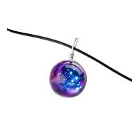 QHQQXN HHRLCH Collar de Planeta de Plata de Ley 925 para Mujeres y Hombres, Collar de Galaxia del Universo Espacial, Colgante de Bola de Cristal con Estrellas, Collar de Cadena de Cuero con patrón de
