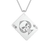 QHQQXN HHRLCH Collar de Plata de Ley 925 con as de Picas para Hombres y Mujeres, Colgante de Calavera con as de Picas, Collar con Colgante de as de Picas Grande, Colgante clásico Cuadrado de as de