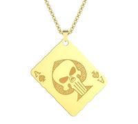 QHQQXN HHRLCH Collar de Plata de Ley 925 con as de Picas para Hombres y Mujeres, Colgante de Calavera con as de Picas, Collar con Colgante de as de Picas Grande, Colgante clásico Cuadrado de as de