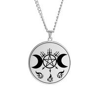 QHQQXN HHRLCH Collar de Plata de Ley 925 con Fase Lunar de brujería para Mujer, Collar con Colgante de Triple Luna, Amuleto de Sello de Lilith, Collar de Luna Creciente en Plata, joyería de Luna para
