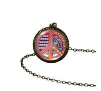 QHQQXN HHRLCH Collar Hippie de Plata de Ley 925 para Mujeres y Hombres, Collar Hippie con Signo de la Paz, Pintura artística, Colgante Vintage, Collares Redondos Impresos con cúpula de Cristal para