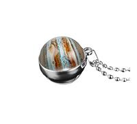 QHQQXN HHRLCH Collar Planeta de Plata de Ley 925 para Hombres y Mujeres, Collar de Doble Cara Sistema Solar Planeta Venus Tierra Collares de Vidrio con cúpula Solar, Collar Saturno Dorado, Collar del