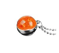 QHQQXN HHRLCH Collar Planeta de Plata de Ley 925 para Hombres y Mujeres, Collar de Doble Cara Sistema Solar Planeta Venus Tierra Collares de Vidrio con cúpula Solar, Collar Saturno Dorado, Collar del