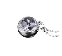 QHQQXN HHRLCH Collar Planeta de Plata de Ley 925 para Hombres y Mujeres, Collares de Planetas Espaciales del Universo del Sistema Solar, Colgante de Bola de Vidrio de Doble Cara, Collar de Saturno