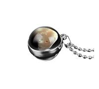 QHQQXN HHRLCH Collar Planeta de Plata de Ley 925 para Hombres y Mujeres, Collares de Planetas Espaciales del Universo del Sistema Solar, Colgante de Bola de Vidrio de Doble Cara, Collar de Saturno