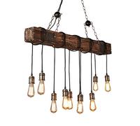 QHQQXN Industrial Chandelier Retro Farmhouse Style Dark Distressed Wood Beam Light Fixture - Rustic Wood 10-Heads Ceiling Pendant Lights for Bar Kitchen Island