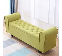 QHQQXN Large Capacity Bedroom Living Room Foot Stool Ottoman with Wood Legs Vintage Upholstered Tufted Linen Storage Bench Green 100x40x40cm