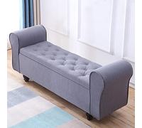 QHQQXN Large Capacity Upholstered Vintage Storage Ottoman with Wood Legs for Bedroom Living Room Tufted Linen Armed Storage Bench (Grey 100x40x40cm)