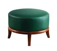 QHQQXN Leather Foot Stool with Solid Wood Legs Premium Ottoman Footrest Seat for Living Room Multifunction Sofa Stool Round Green 41x41x32cm (16x16x13inch)