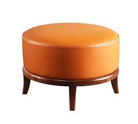 QHQQXN Leather Ottoman Footrest with Solid Wood Legs for Living Room Round Orange 50x50x32cm Multifunctional Seat Stool