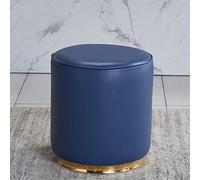 QHQQXN Leather Ottoman Footstool for Bedroom and Living Room Dark Blue Round Vanity Stool with Shoe Change Function 32x35cm