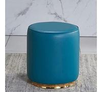 QHQQXN Leather Round Ottoman Footstool for Living Room and Bedroom Lake Green Vanity Stool with Shoe Change Feature 32x35cm