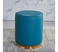 QHQQXN Leather Round Ottoman Footstool Vanity Stool Shoe Change Stool for Bedroom and Living Room Lake Green (36x43cm)