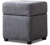 QHQQXN Linen Fabric Ottoman Cube Foot Stools with Storage and Wooden Legs for Living Room and Bedroom (Light Brown)