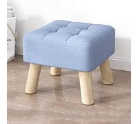 QHQQXN Linen Footstool with Wood Leg for Living Room and Bedroom Blue Ottoman Foot Stool with Shoe Change and Rest Stool Features 30x30x26cm